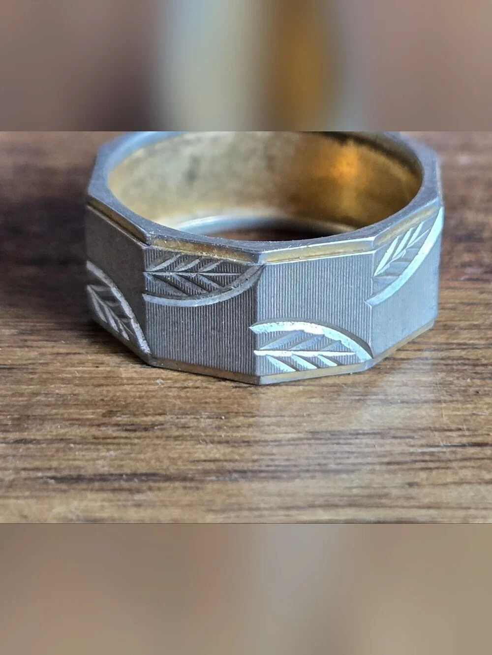 Vintage Brass Not For Sale Sample Ring Engraved Leaf Design Size 6.5 POR000005